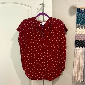 Amour Vert burgundy silk floral cap sleeve blouse